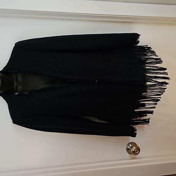 VINTAGE MALENE BIRGER FRINGED LINEN BLEND  BLAZER - Picture 6 of 16